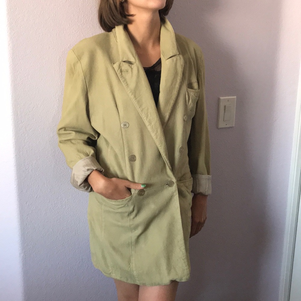 Vintage 80’s dusty olive Lina Lee brushed suede leather jacket